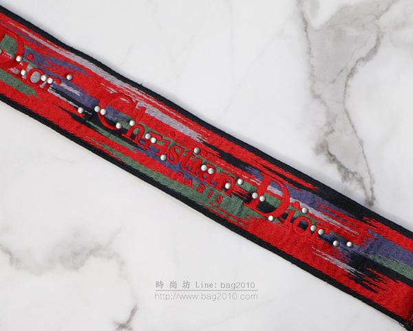 Dior肩帶 迪奧羅馬肩帶黑綠格子 白色和黑色刺繡帆布寬肩帶 復古銀色飾章  Dyd1045